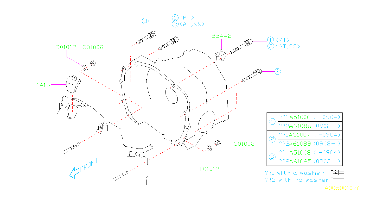 2009 Subaru WRX Plug Timing Hole. BOLT, TRANSMISSION - 11413AA033